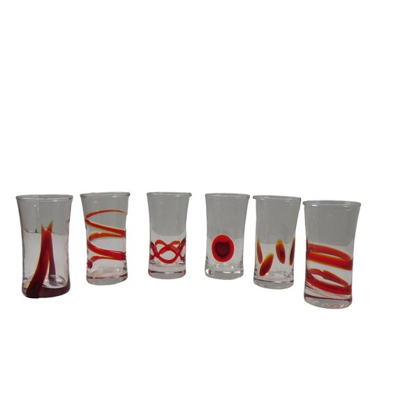 Pier 1 Imports 7 Piece Shot Glass Set Red Swirl - Picture 2 of 8
